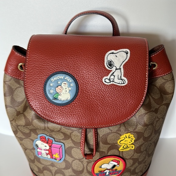 NWT COACH Snoopy PEANUT DEMPSEY Drawstring Backpack Signature Canvas wallet Set - Picture 12 of 14